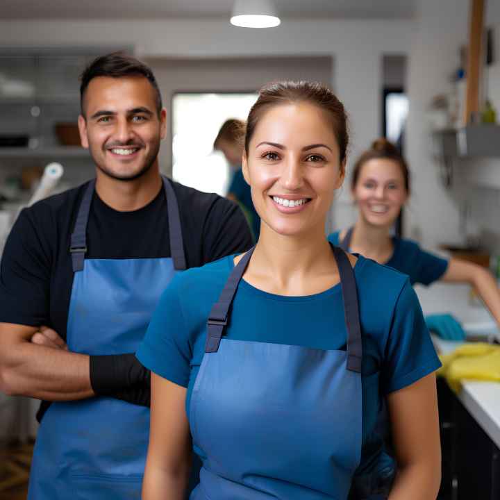 Employees working comfortably in a clean, organized workplace