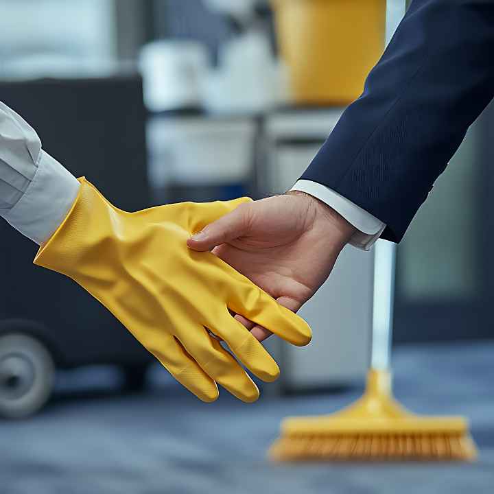 Cleaning supervisor performing a quality inspection in a commercial office