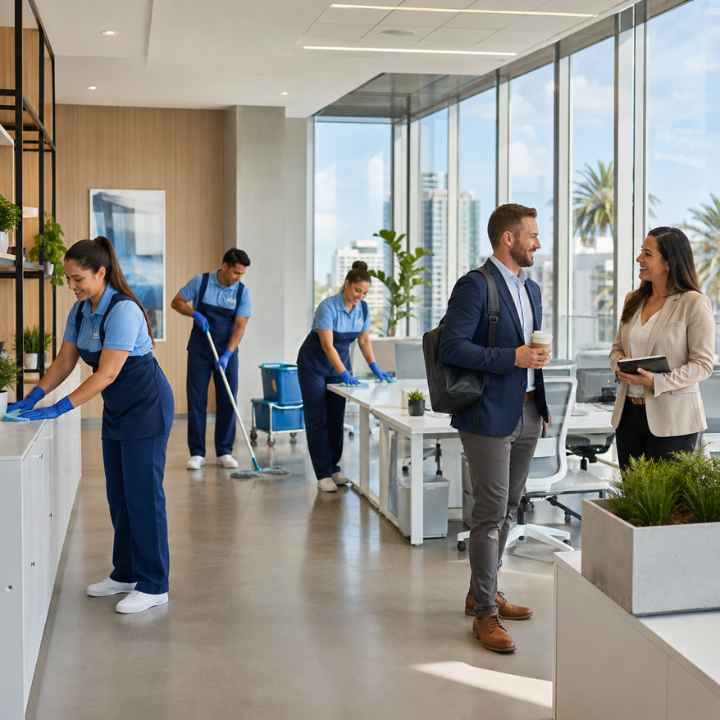 Smiley Clean Group professional cleaning a commercial workspace